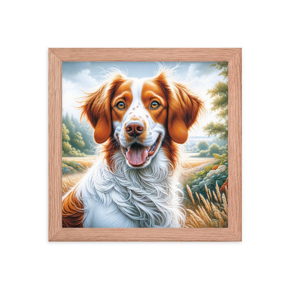 Brittany Dog Energetic Outdoor Pose in Vibrant Colors Framed Poster - Oh Posters