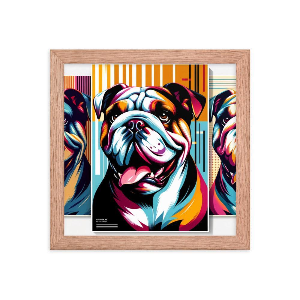 English Bulldog in Dynamic Poses with Contemporary Graphics and Bold Colors Framed Poster - Oh Posters