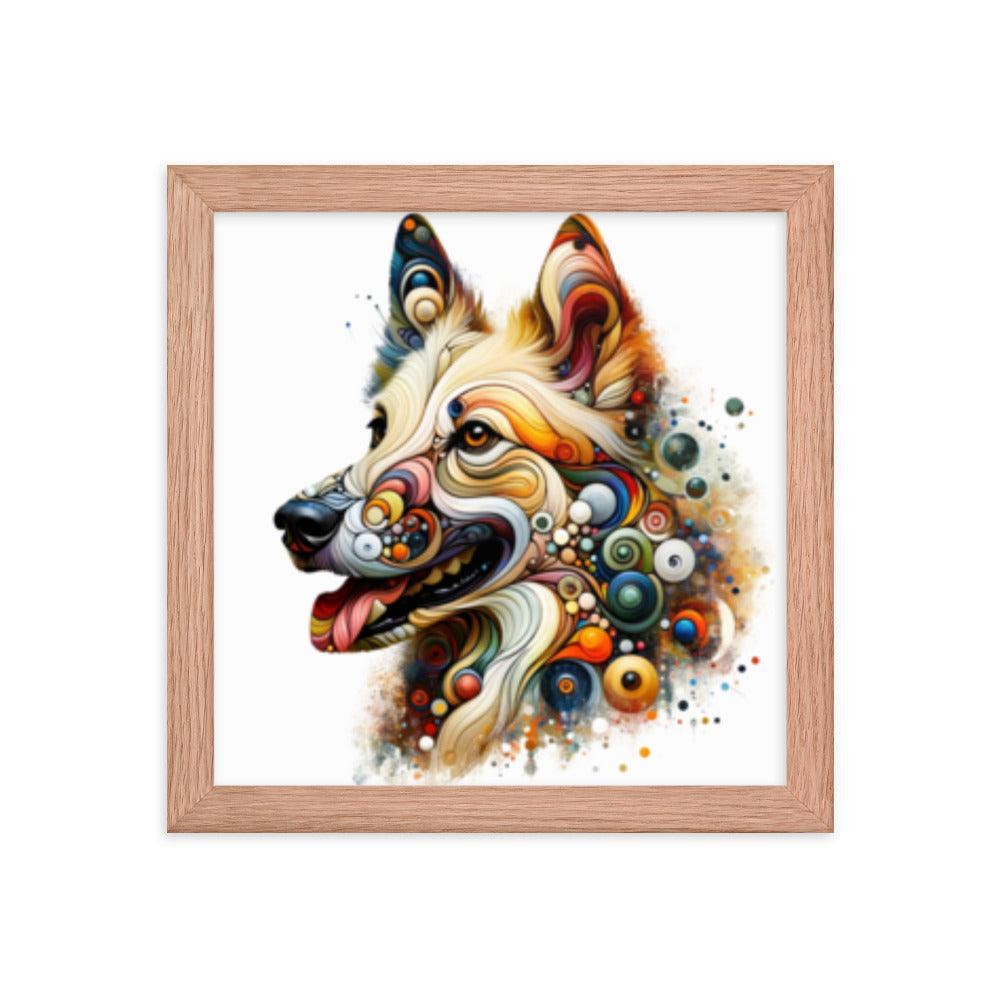 Canaan Dog in Eclectic Art Fusion with Abstract Forms and Vibrant Colors Framed Poster - Oh Posters