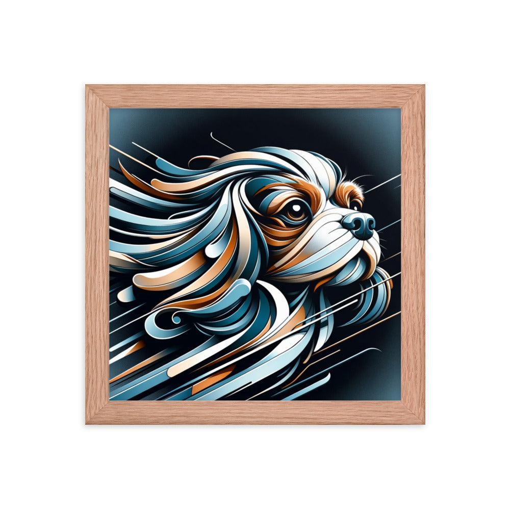 Cavalier King Charles Spaniel Futurism with Dynamic Lines and Metallic Tones Framed Poster - Oh Posters