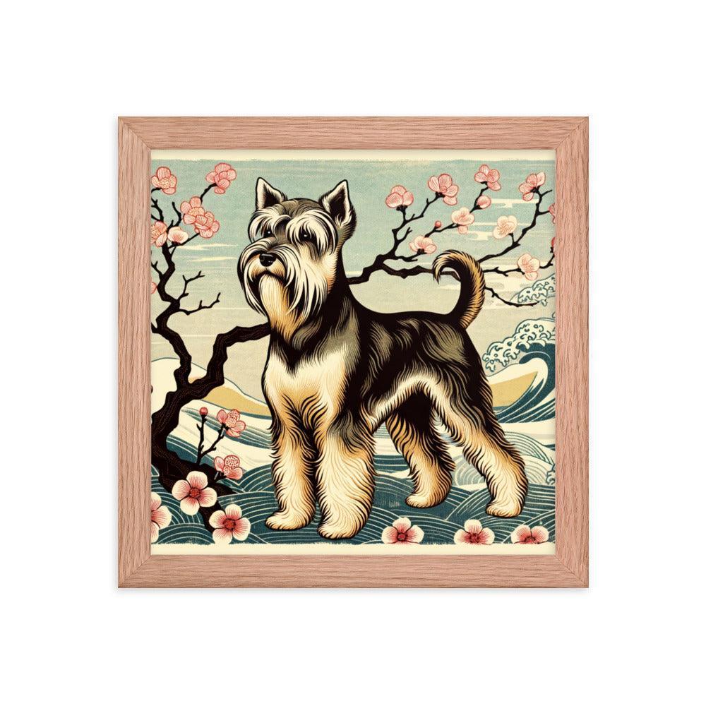 Cesky Terrier in Japanese Ukiyo-e Style with Traditional Scenery and Textures Framed Poster - Oh Posters