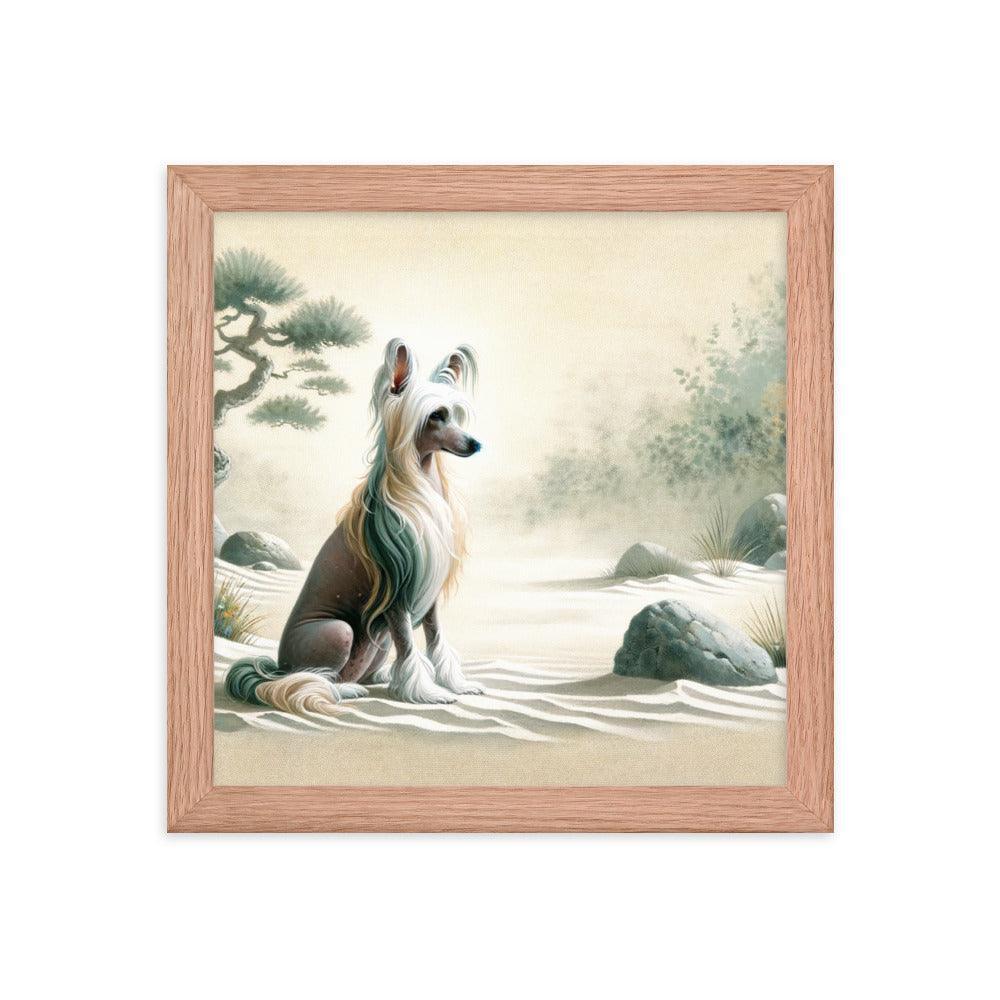 Chinese Crested Dog in Zen Garden Art with Soft Colors Framed Poster - Oh Posters