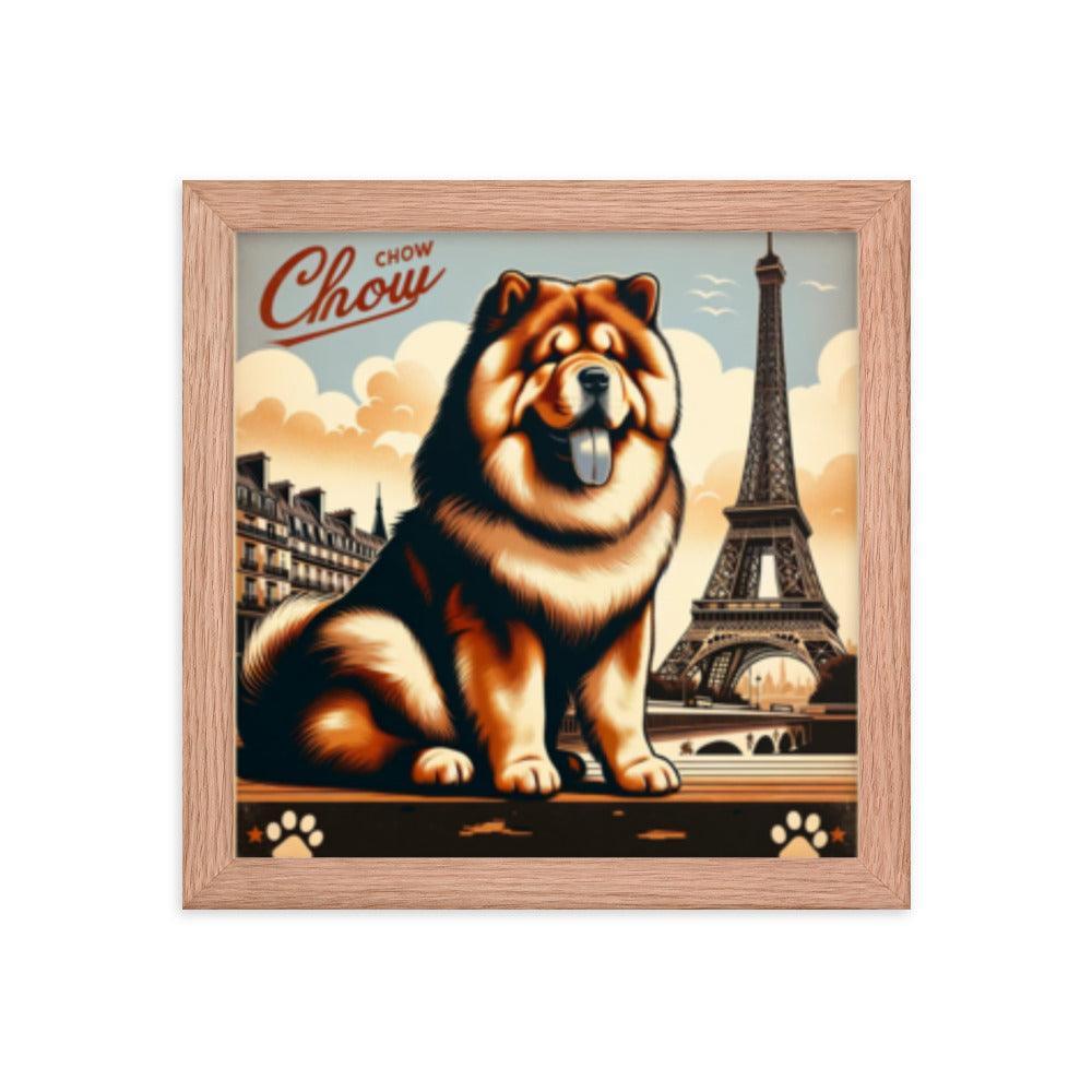 Chow Chow Vintage Travel Art with Retro Eiffel Tower Framed Poster - Oh Posters