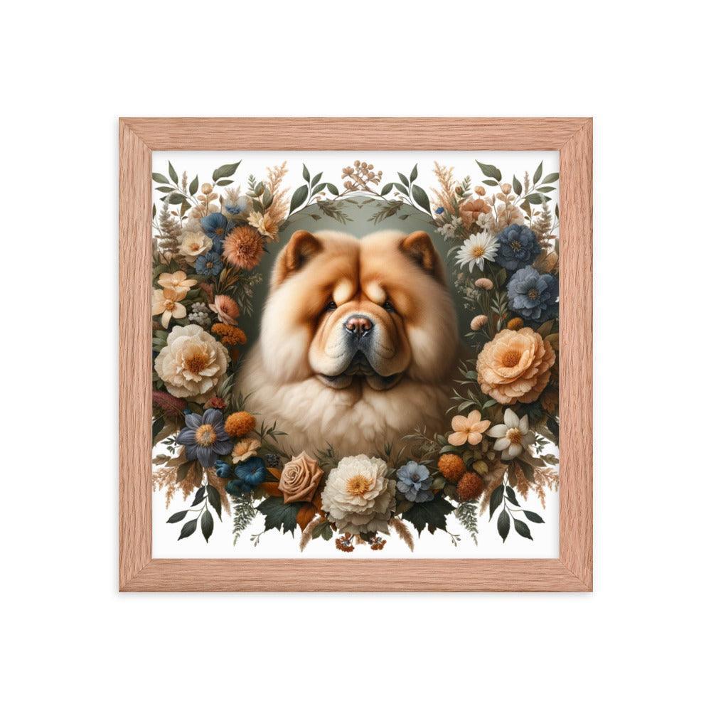 Chow Chow in Detailed Floral Frame with Natural Colors Framed Poster - Oh Posters