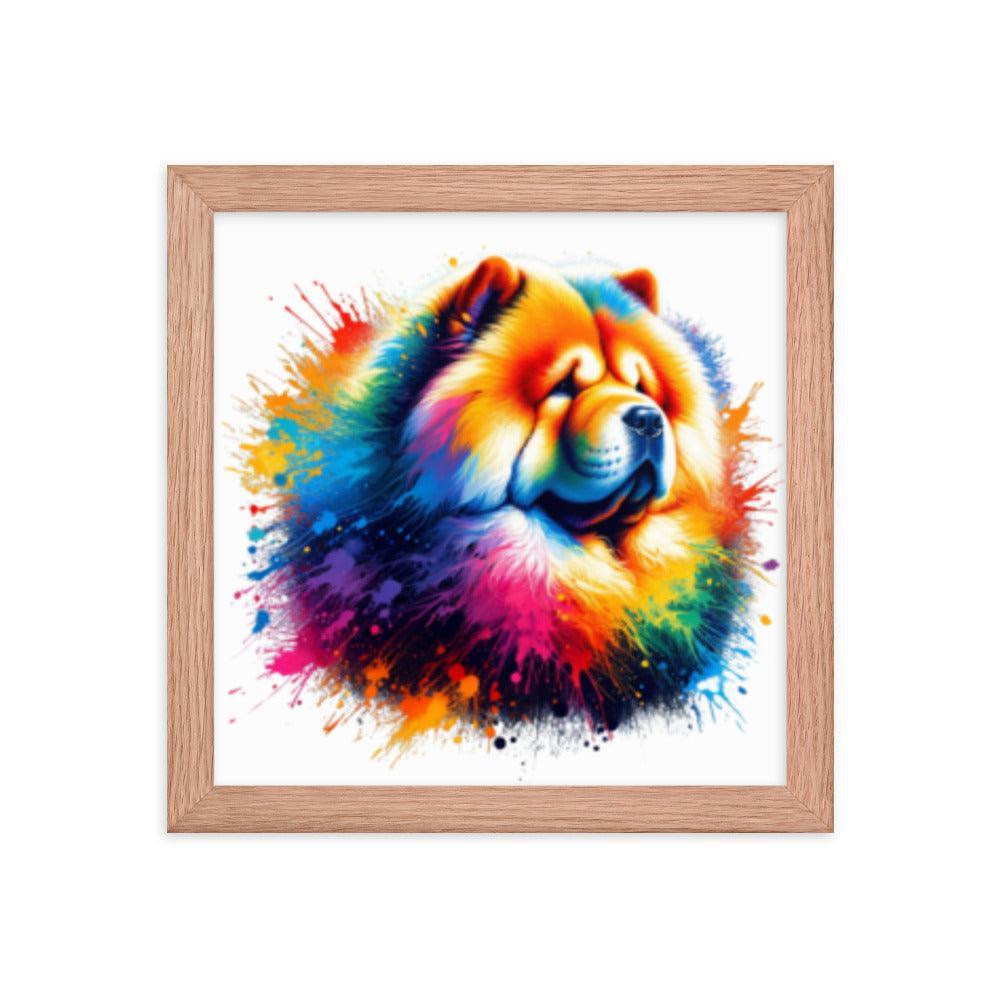 Chow Chow in Rainbow Splatter Abstract Dynamic Colors Framed Poster - Oh Posters