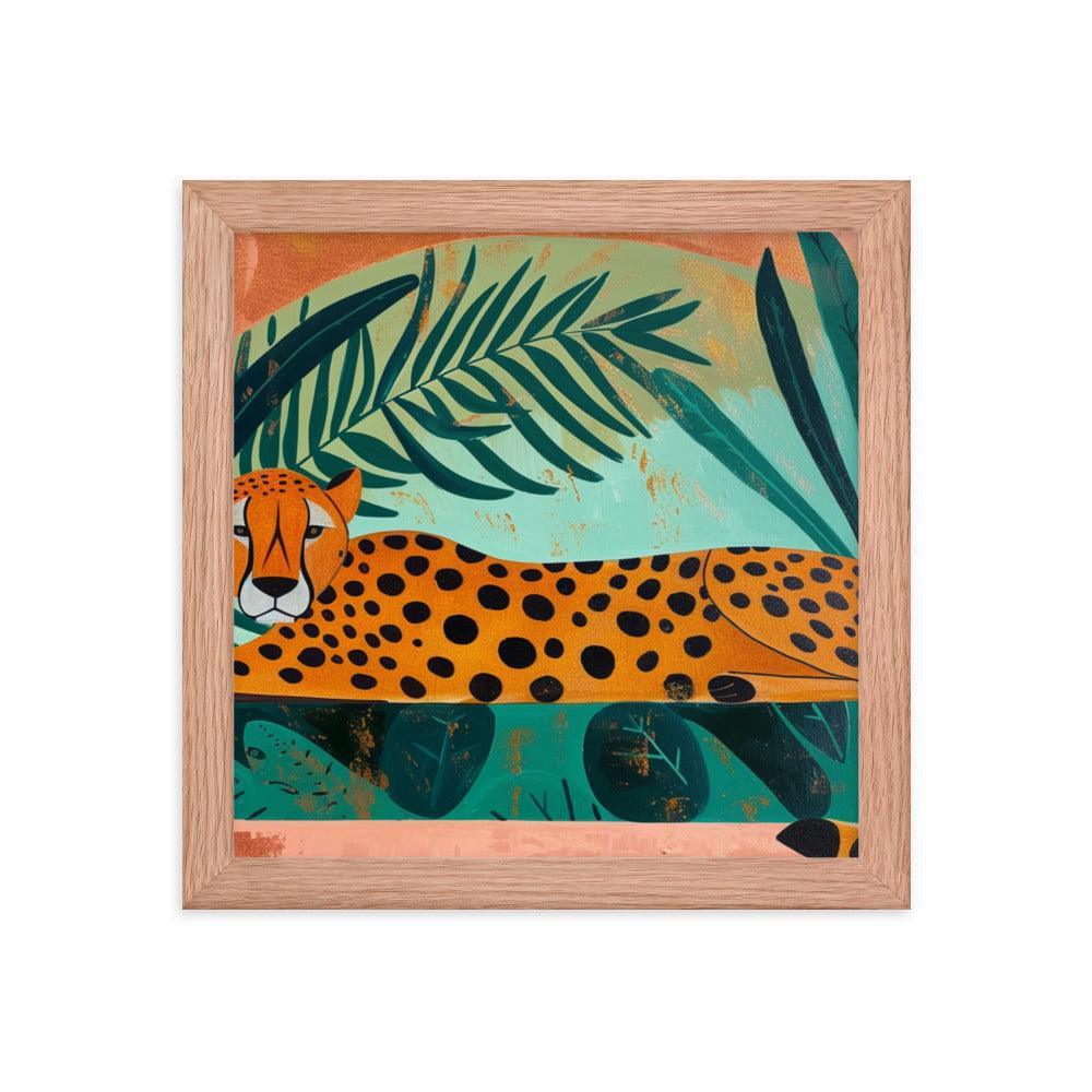 Cheetah Repose in Lush Greenery Artwork Framed Poster - Oh Posters