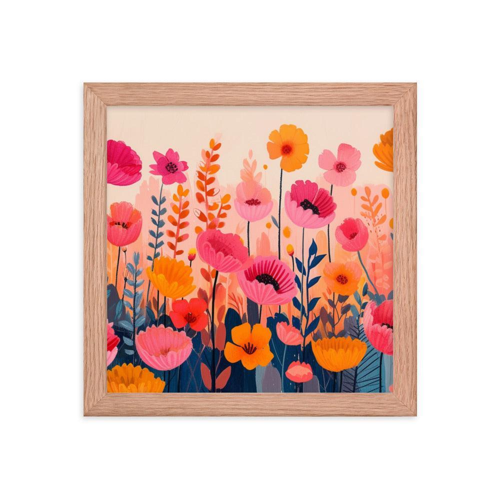 Cheerful Wildflowers Warm Tones Illustration Framed Poster - Oh Posters