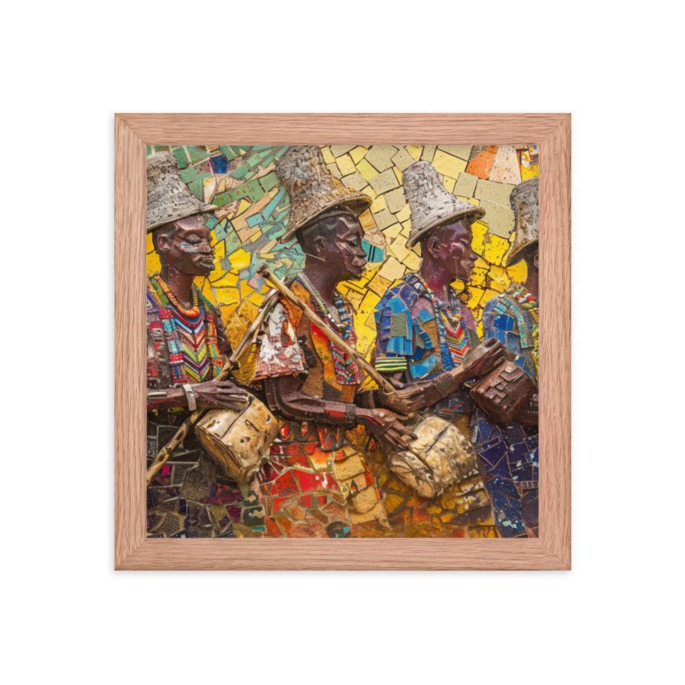 Colorful Cameroon Drummers Mosaic Art Framed Poster - Oh Posters