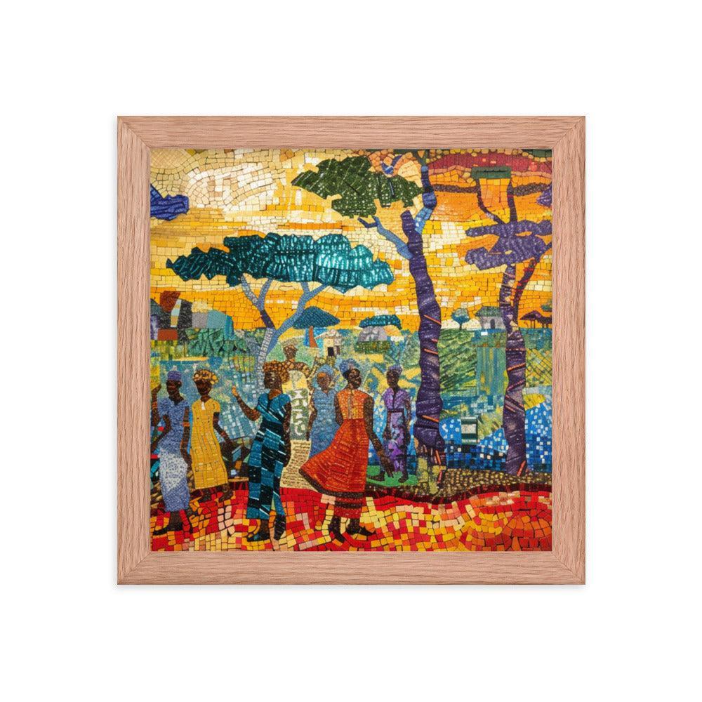 Chad Mosaic Artwork of Rural Community Scene Framed Poster - Oh Posters