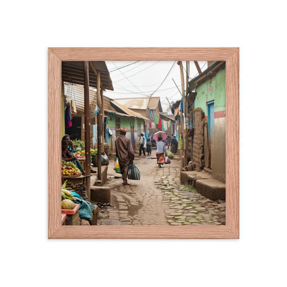 Ethiopia Vibrant Market Street with Fresh Produce Framed Poster - Oh Posters