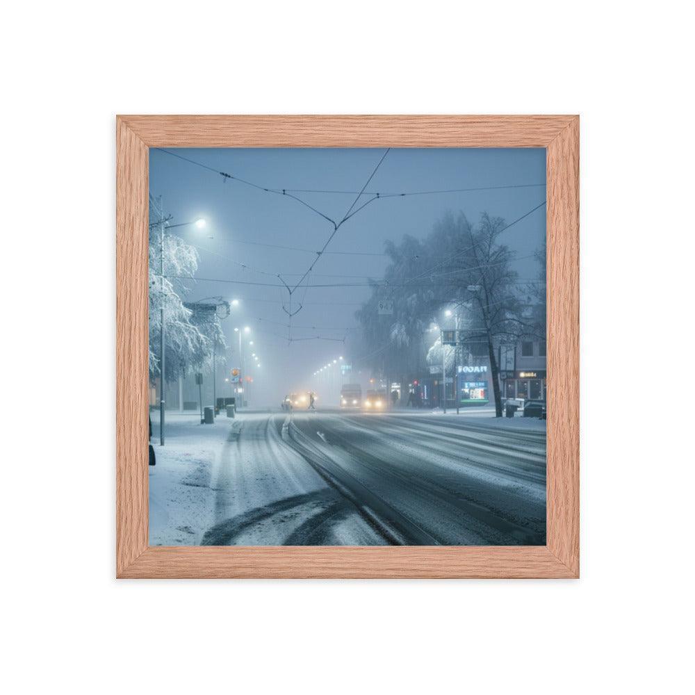 Finland Winter Night Snowy Street Framed Poster - Oh Posters