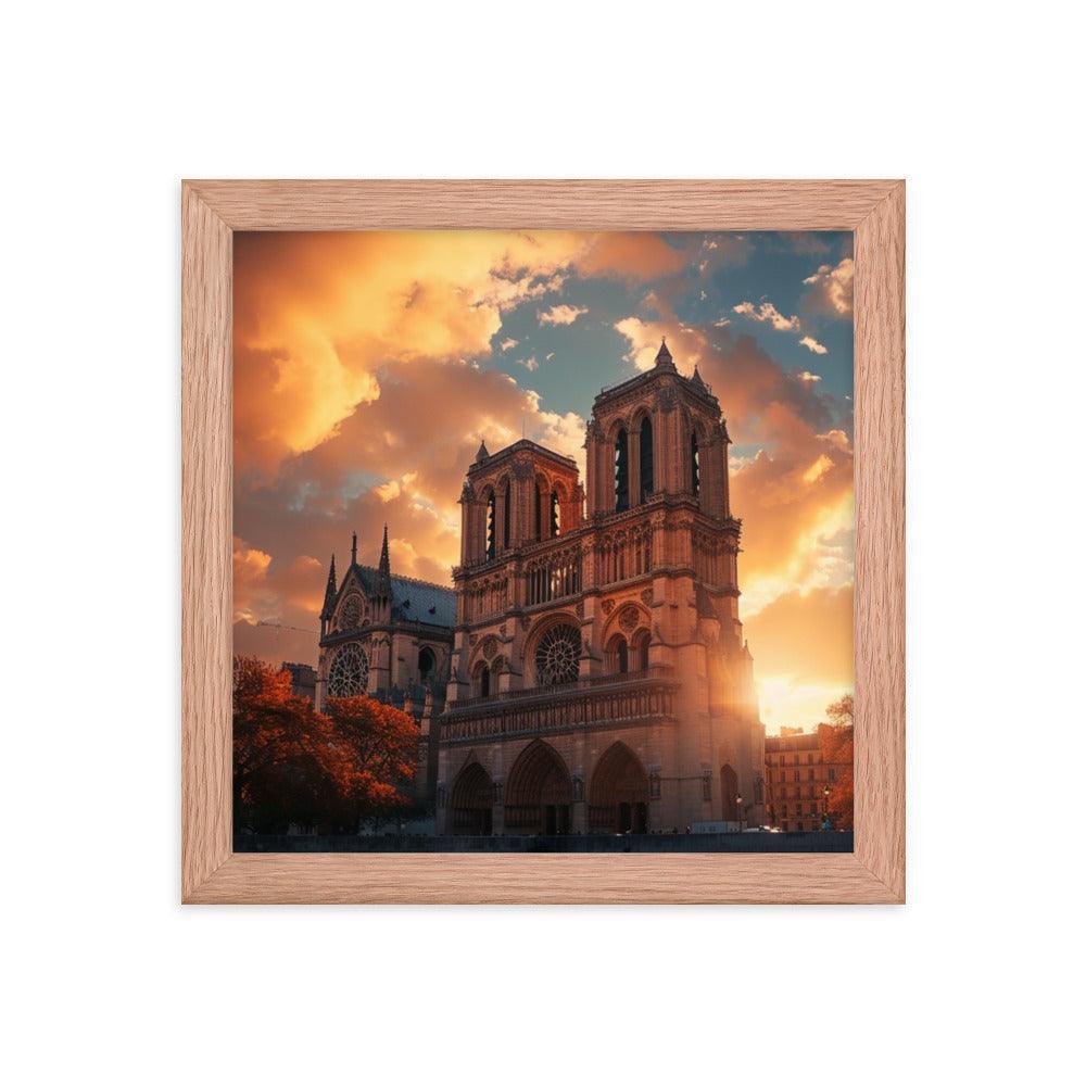 France Paris Notre Dame Cathedral Scenic Sunset Framed Poster - Oh Posters