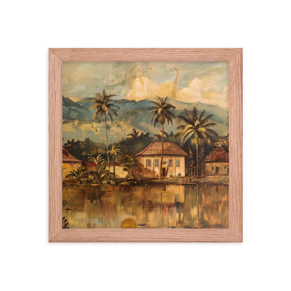 Guyana Traditional Village Scenic Mountains Framed Poster - Oh Posters