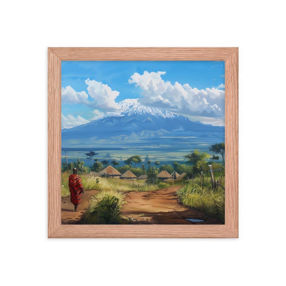 Kenya Maasai Village Kilimanjaro View Framed Poster - Oh Posters