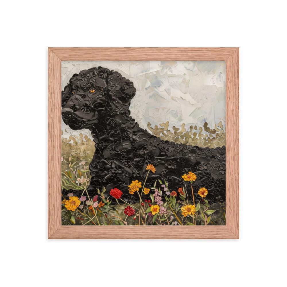 Curly-Coated Retriever Textured Flower Field Painting Framed Poster - Oh Posters