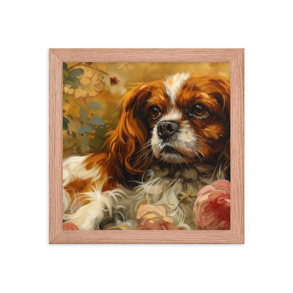 English Toy Spaniel Lying Among Roses Painting Framed Poster - Oh Posters