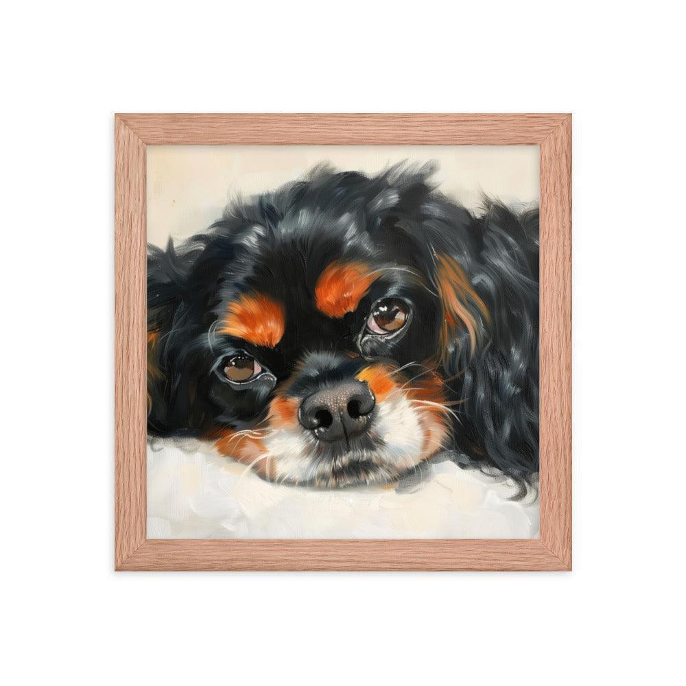 English Toy Spaniel Black and Tan Relaxed Portrait Framed Poster - Oh Posters