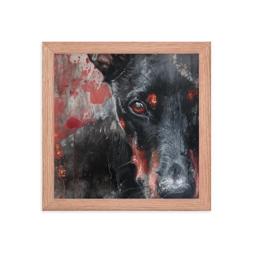 German Pinscher Abstract Red and Black Painting Framed Poster - Oh Posters