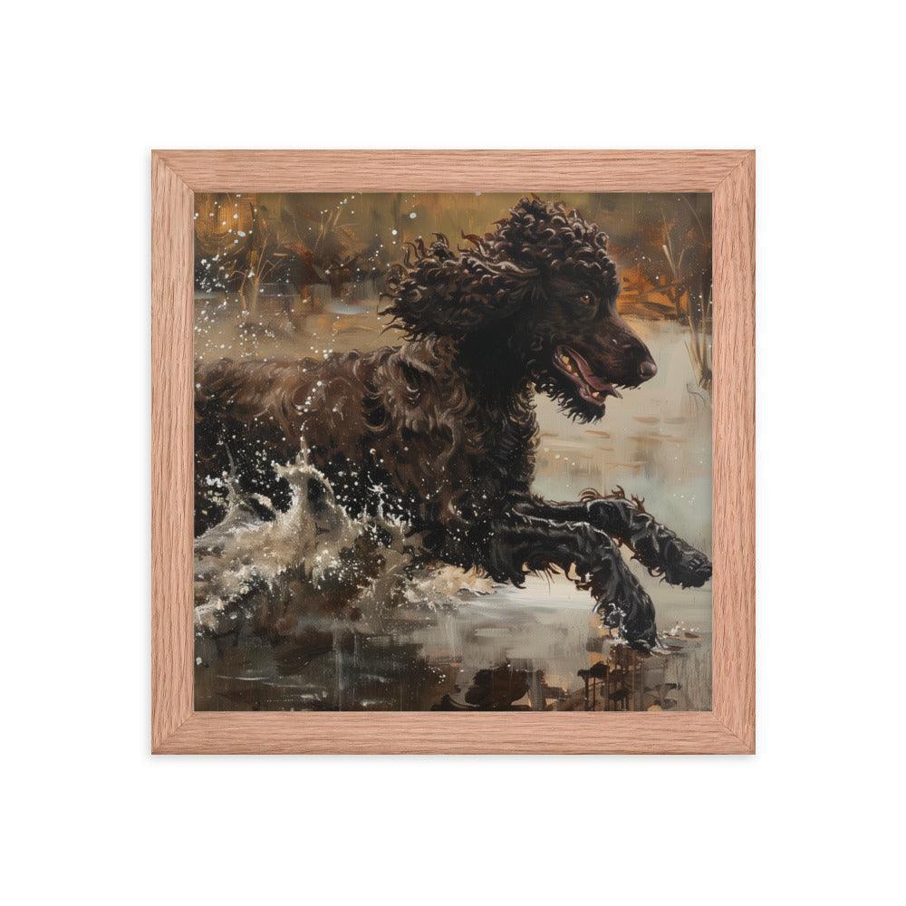 Irish Water Spaniel Splashing in Lake Art Framed Poster - Oh Posters