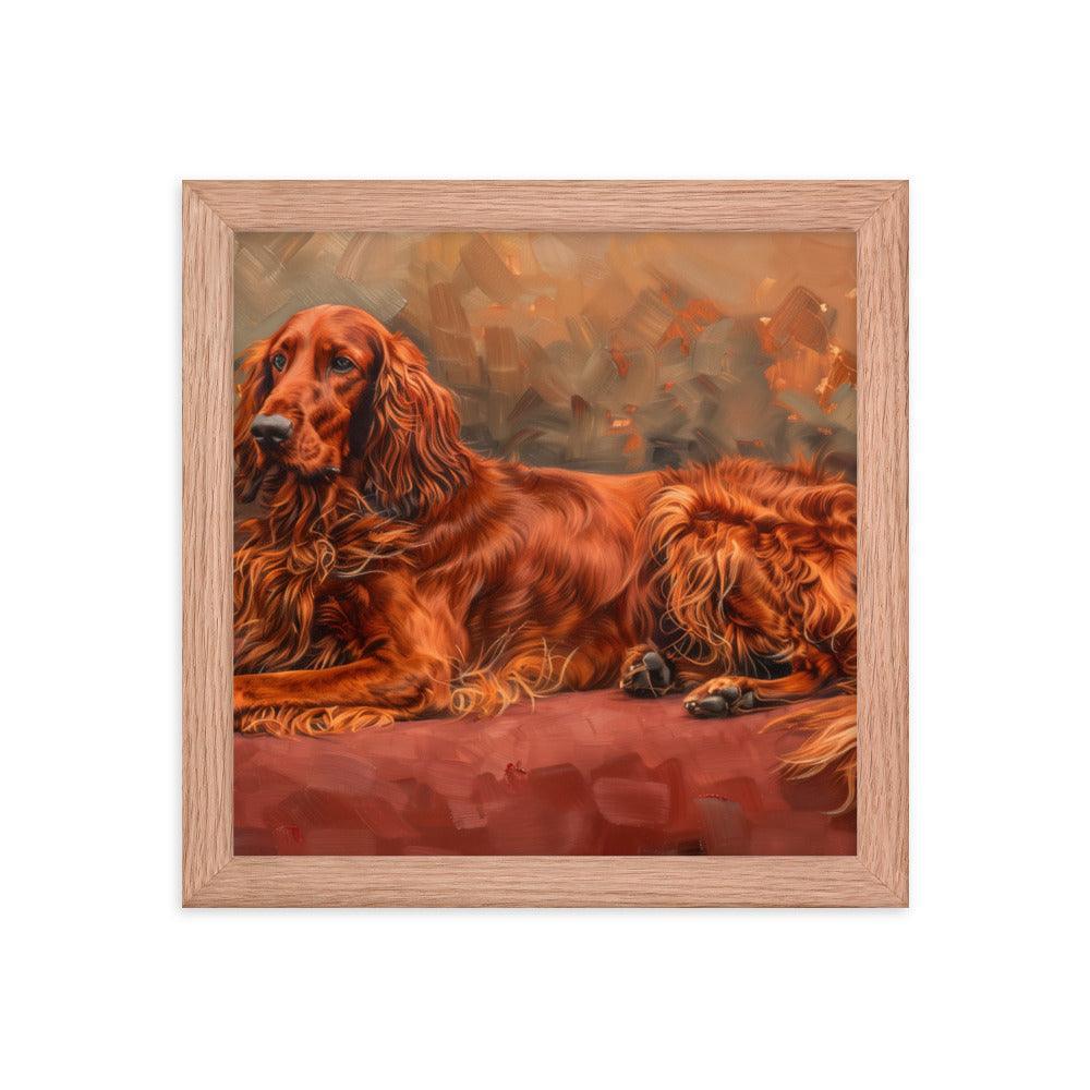 Irish Setter Relaxing on Red Couch Painting Framed Poster - Oh Posters