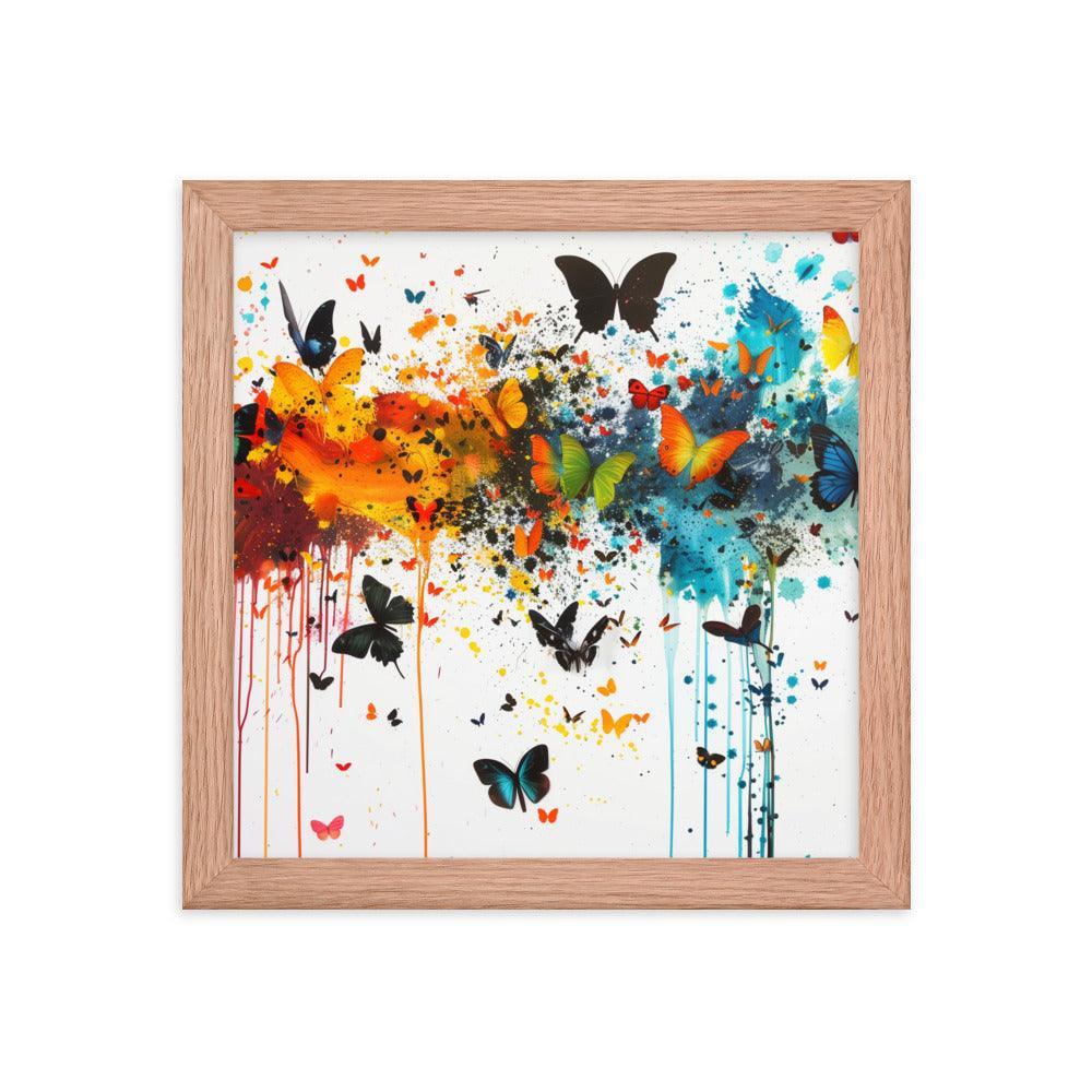 Butterfly Swarm Artistic Paint Splatter Abstract Framed Poster - Oh Posters