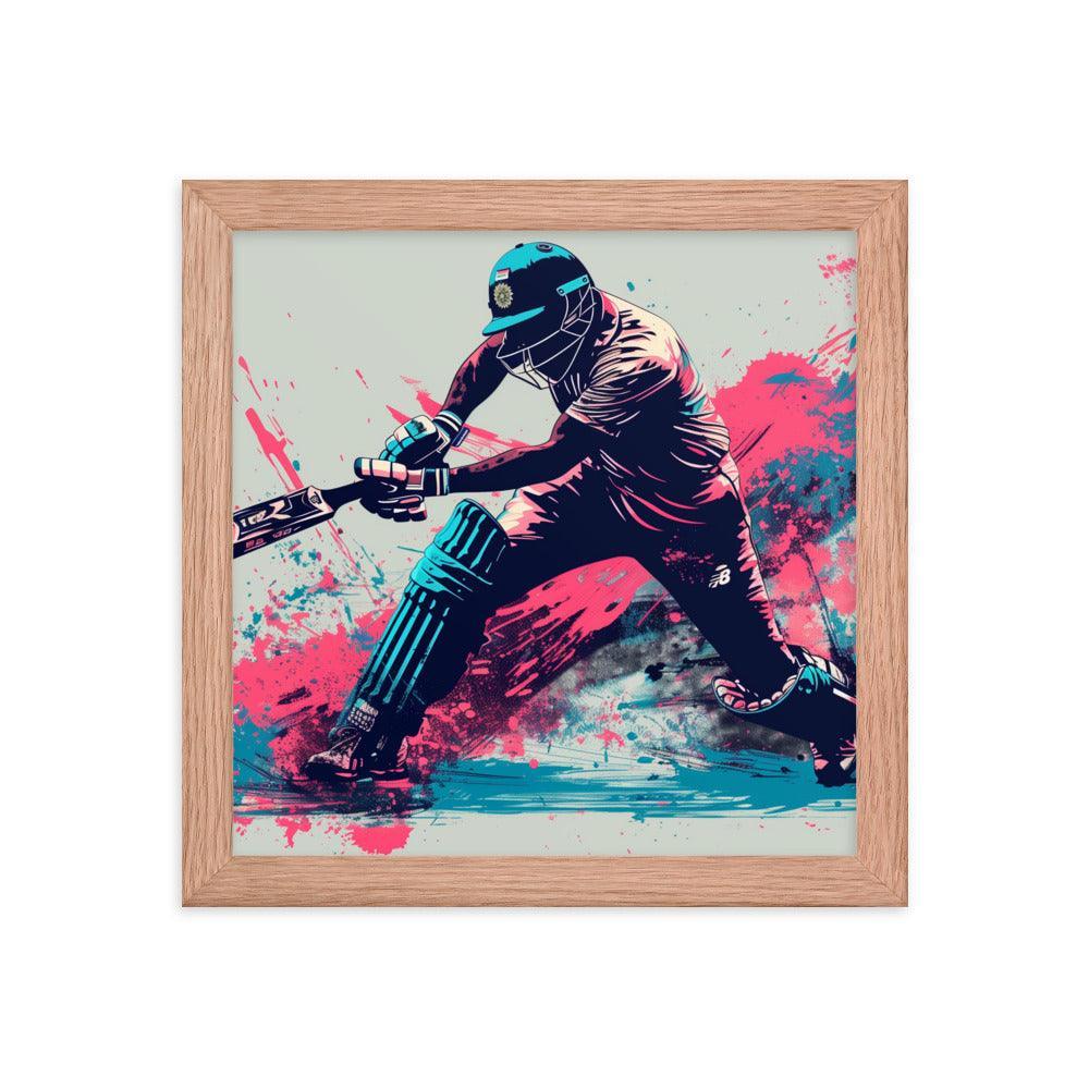 Cricket Player Dynamic Batting Action Abstract Art Framed Poster - Oh Posters