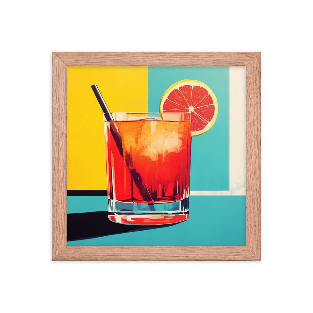 Vibrant Red Cocktail with Lemon Slice Pop Art Style Framed Poster - Oh Posters