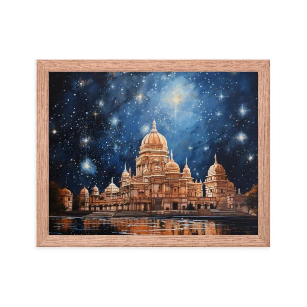 Indian Hindu Mandir at Night Starry Sky Painting Framed Poster - Oh Posters