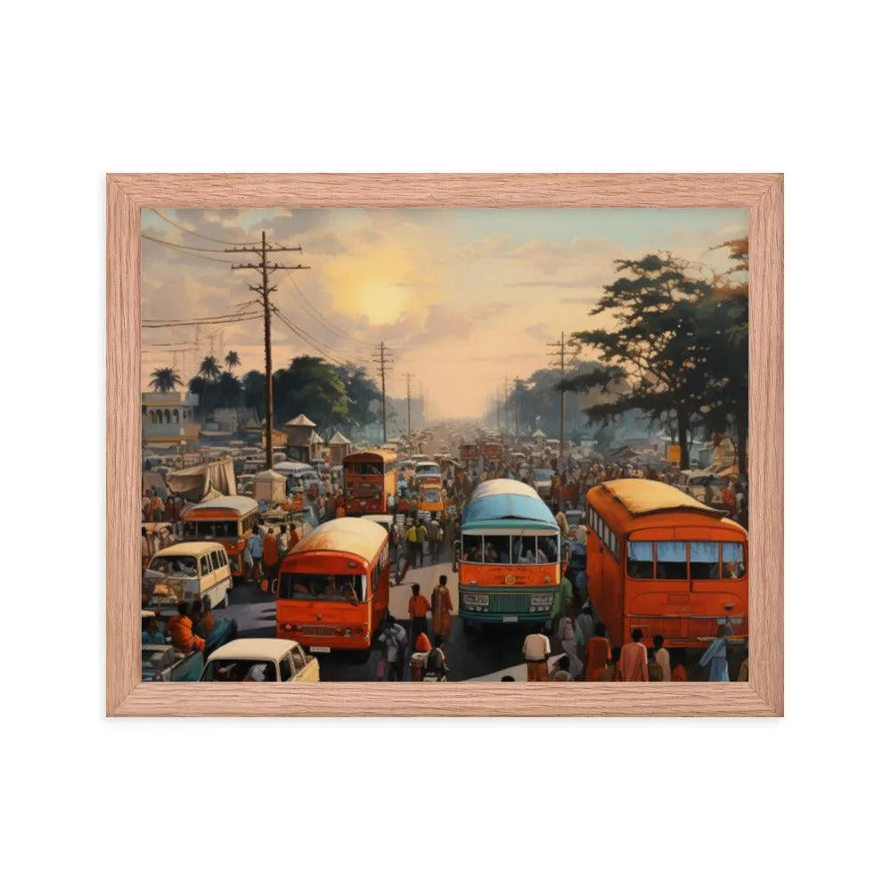 Indian Street Traffic Painting Framed Poster - Oh Posters