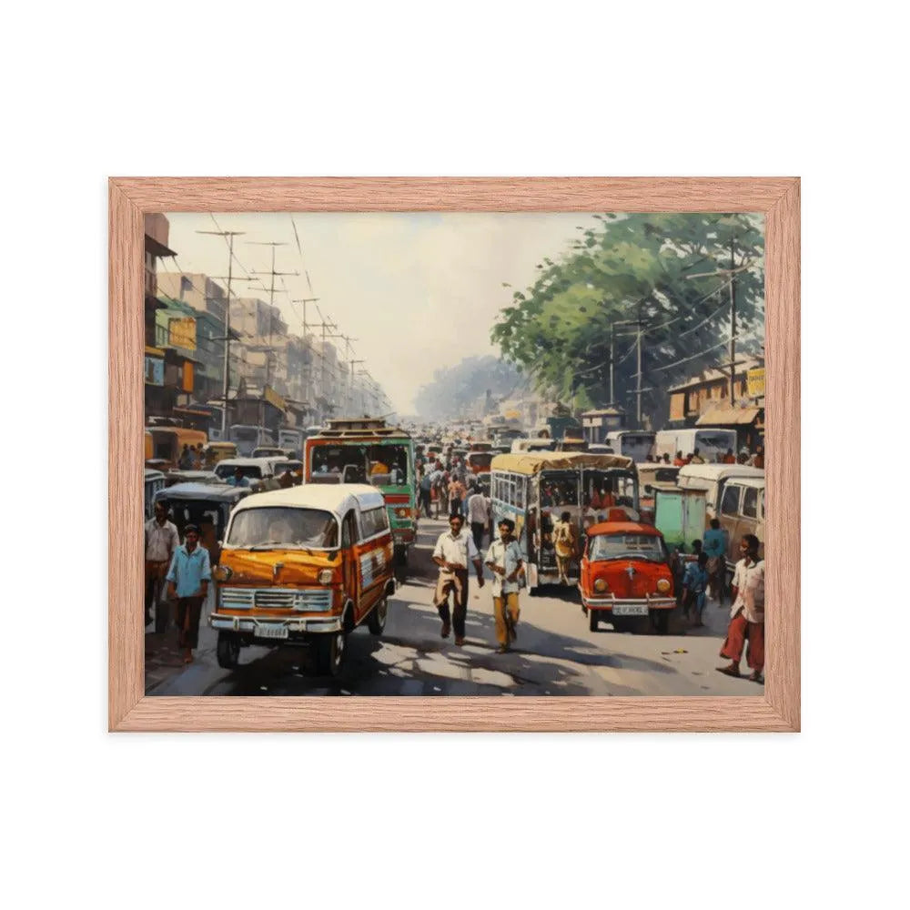 Indian Street Traffic Painting Framed Poster - Oh Posters