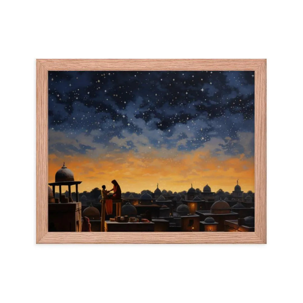 Indian Rooftop House Starry Night Sky Painting Framed Poster - Oh Posters