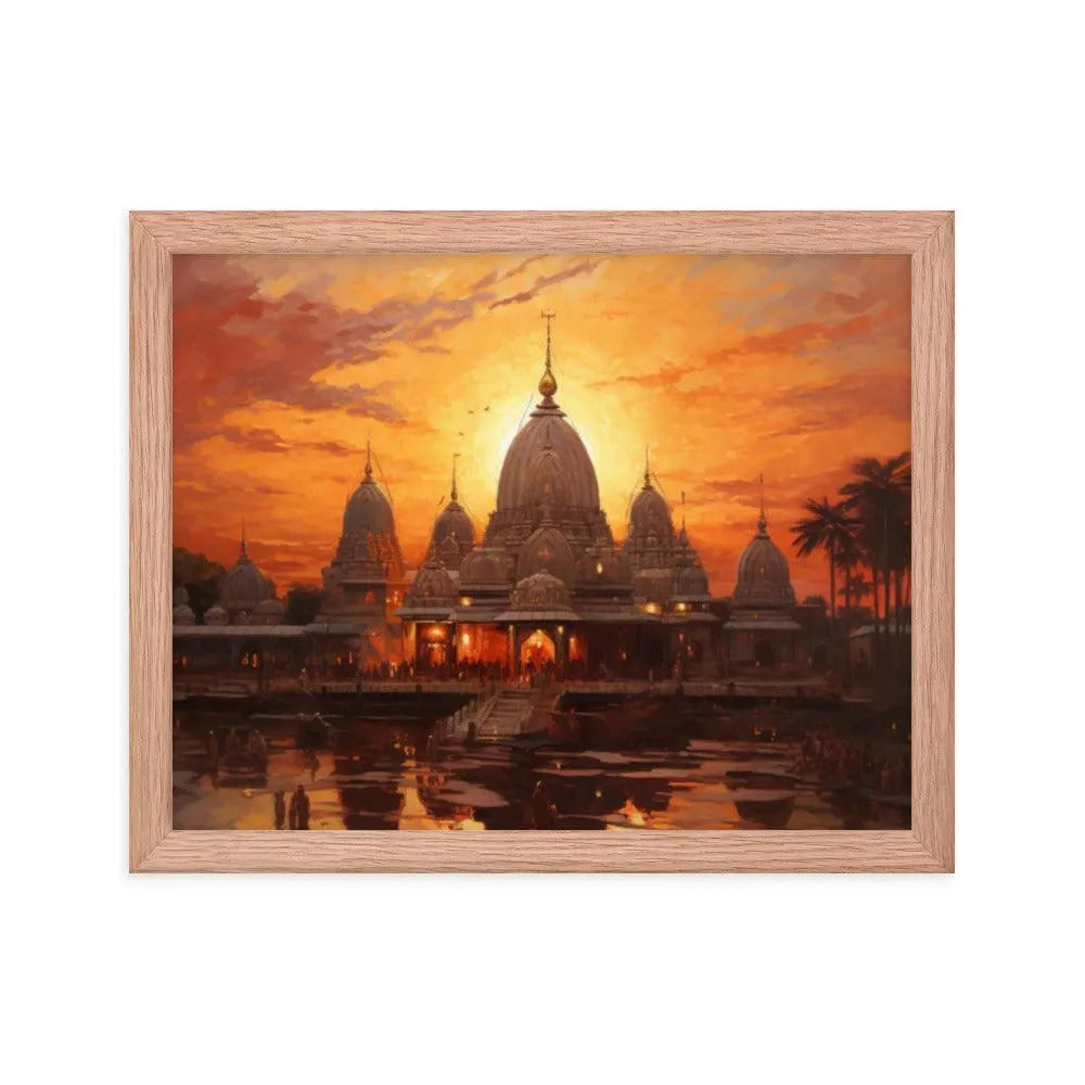 Mandir Sunset Indian Hinduism Painting Framed Poster - Oh Posters