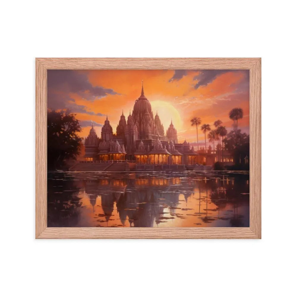 Mandir Sunset Indian Hinduism Painting Framed Poster - Oh Posters