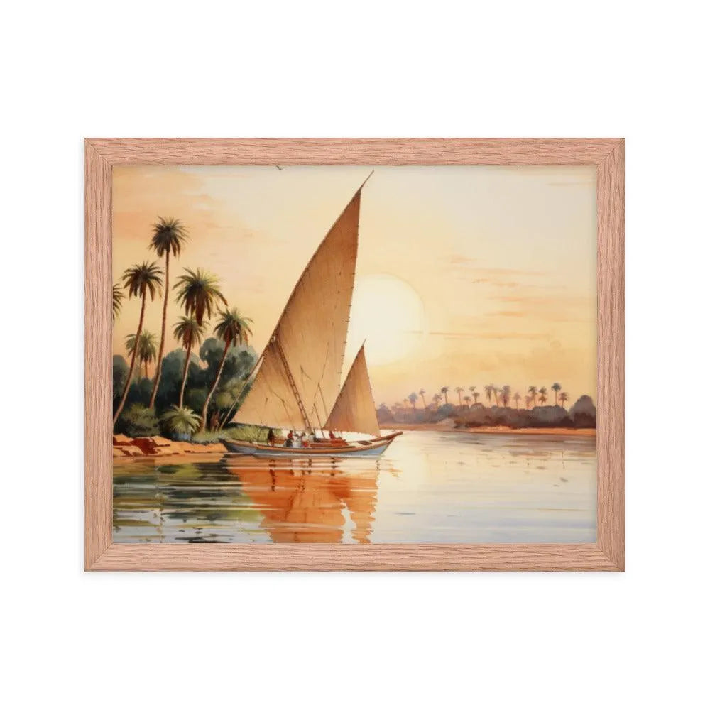 Papyrus Boat Sailing River Nile Ancient Egypt Landmark Painting Framed Poster - Oh Posters