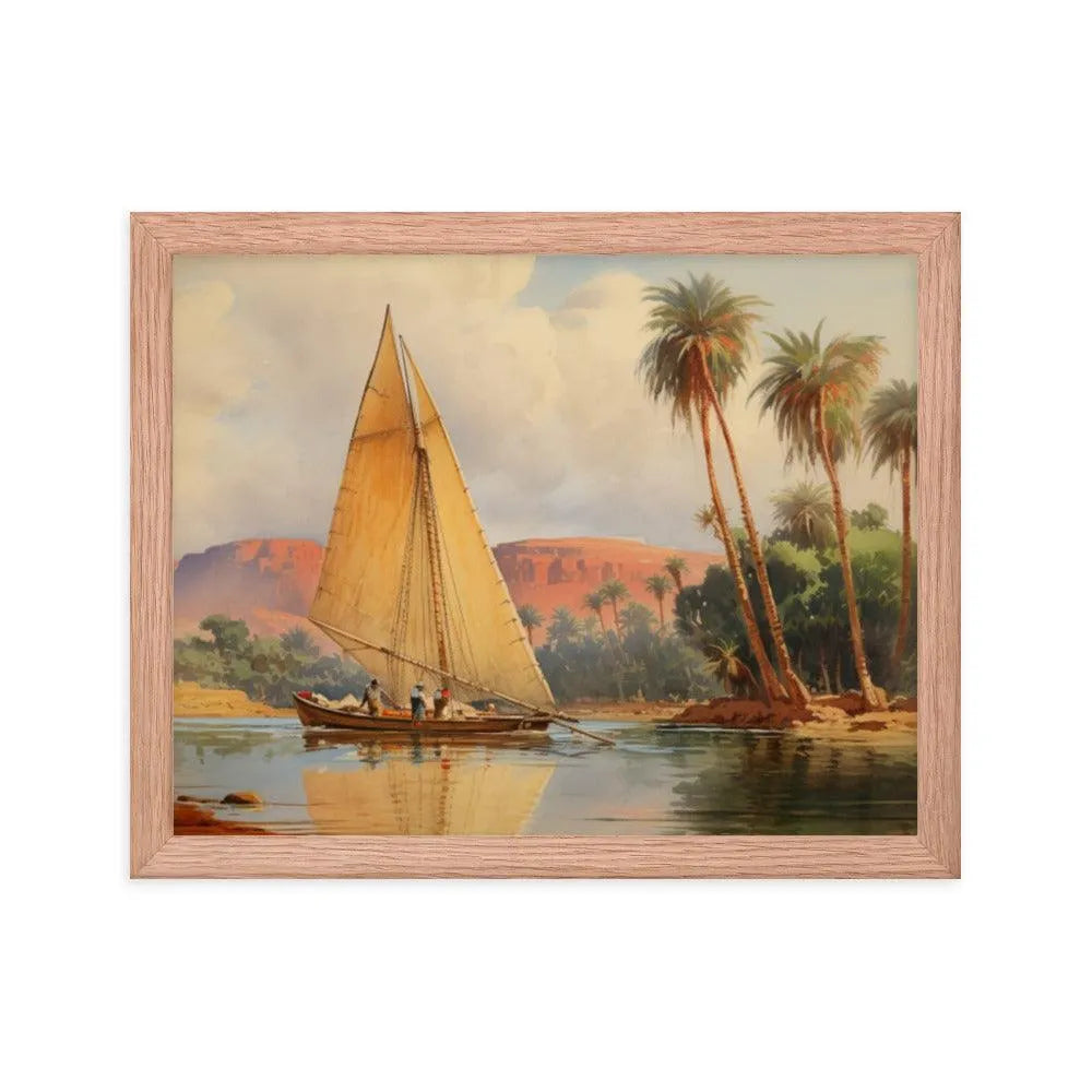 Papyrus Boat Sailing River Nile Ancient Egypt Landmark Painting Framed Poster - Oh Posters