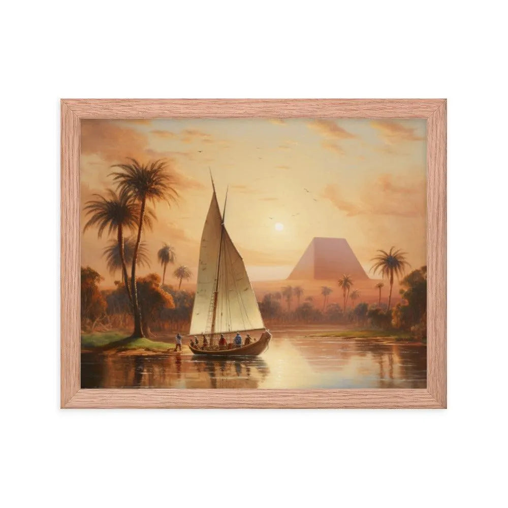 Papyrus Boat Sailing River Nile Ancient Egypt Landmark Painting Framed Poster - Oh Posters