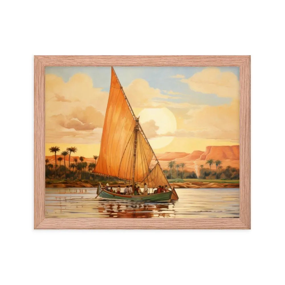 Papyrus Boat Sailing River Nile Ancient Egypt Landmark Painting Framed Poster - Oh Posters