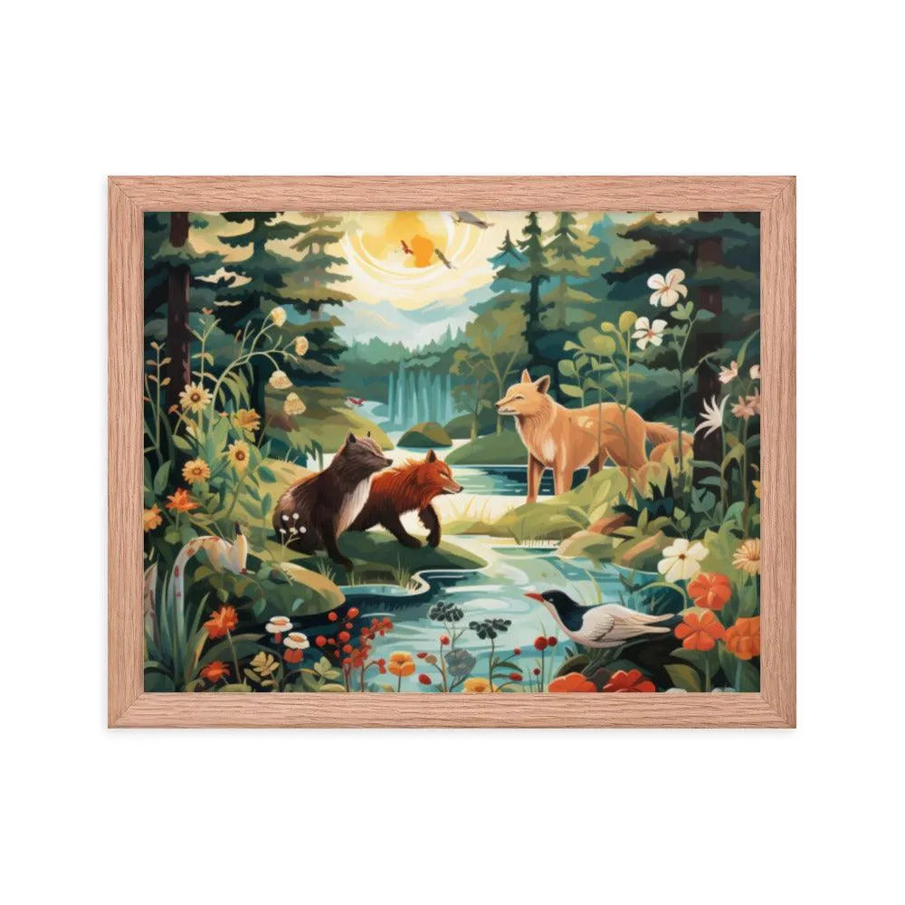 Lakeside Wildlife Harmony Nature Painting Framed Poster - Oh Posters