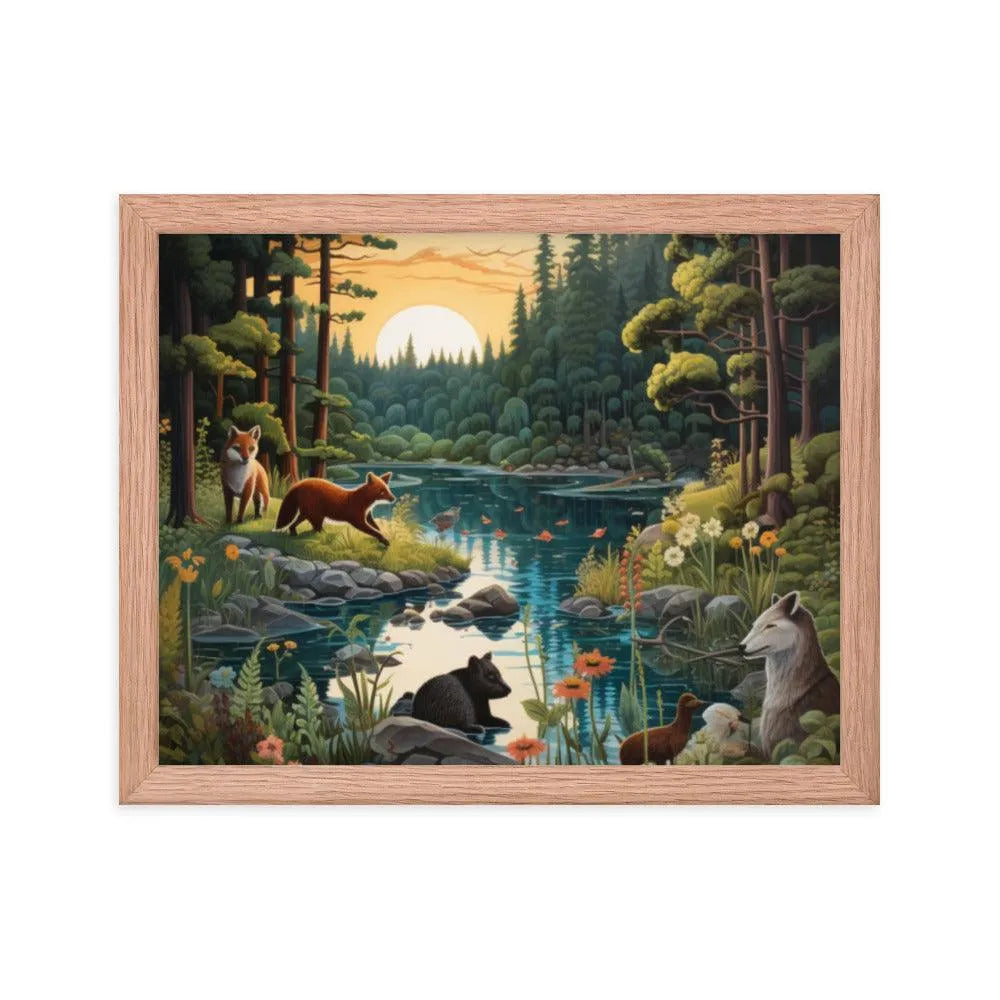 Lakeside Wildlife Harmony Nature Painting Framed Poster - Oh Posters