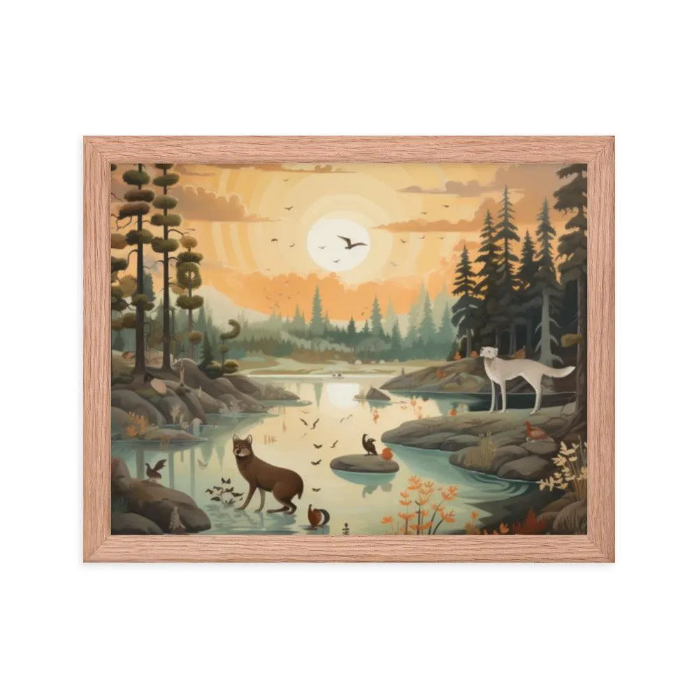 Lakeside Wildlife Harmony Nature Painting Framed Poster - Oh Posters