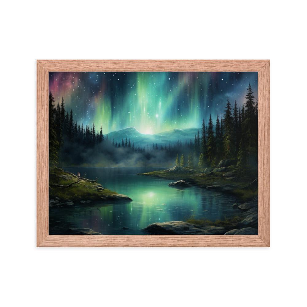 Celestial Night Spectacle Over The Lake Framed Poster - Oh Posters