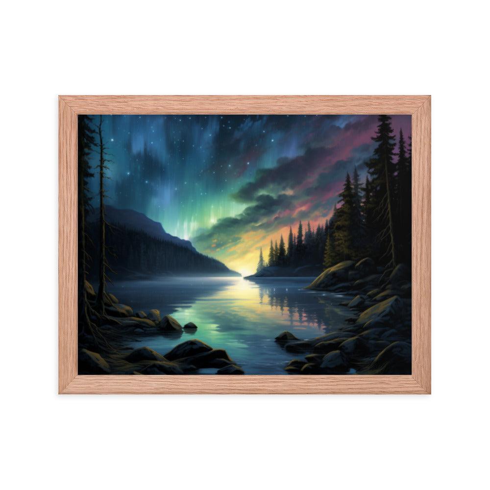 Celestial Night Spectacle Over The Lake Framed Posterposter - Oh Posters