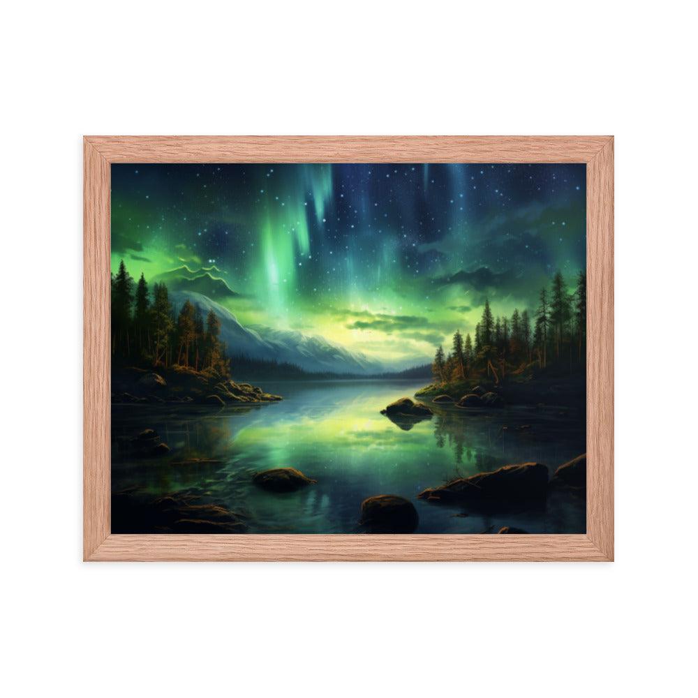 Celestial Night Spectacle Over The Lake Framed Poster - Oh Posters