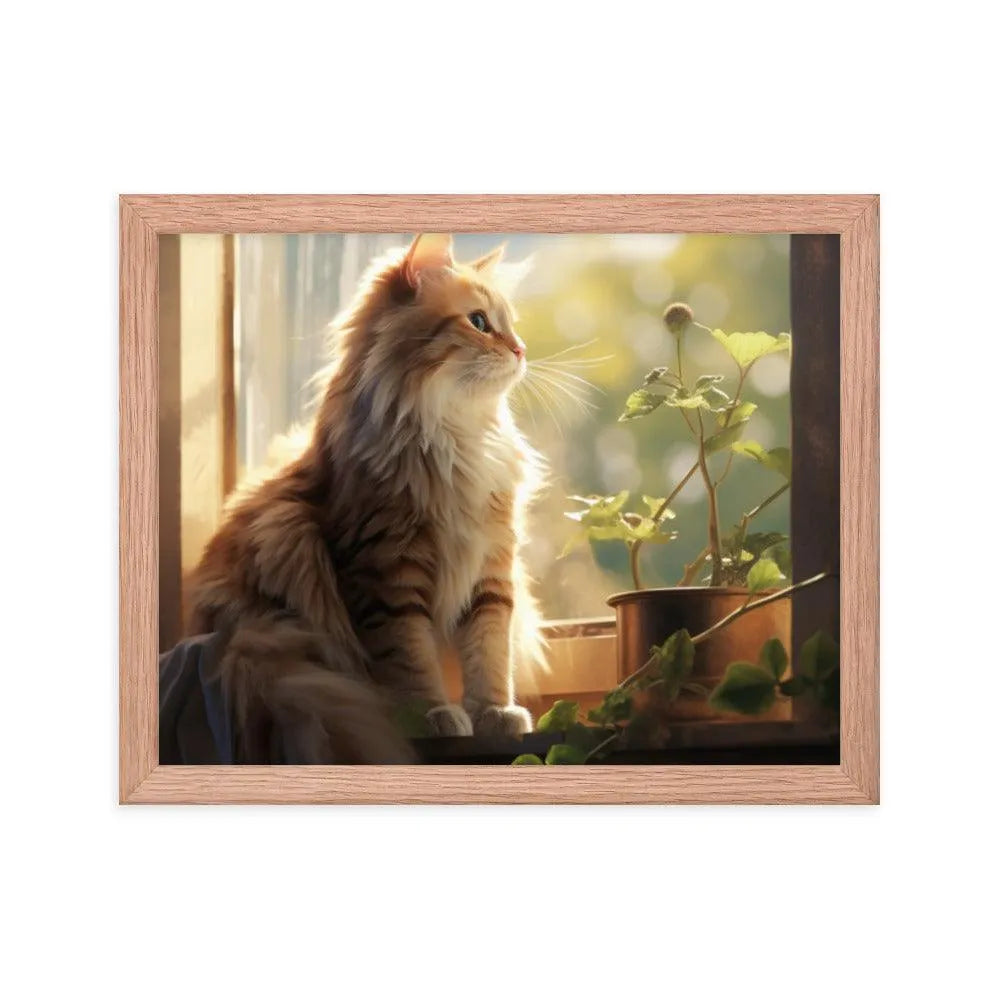 Cat Observing Sunny Countryside Morning Framed Poster - Oh Posters