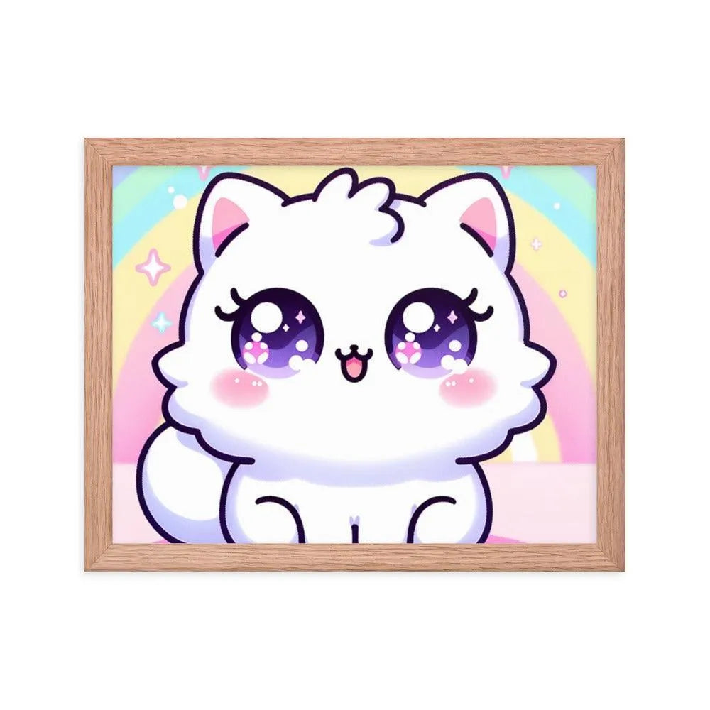 Kawaii Cat Pastel Rainbow Digital Art Framed Poster - Oh Posters