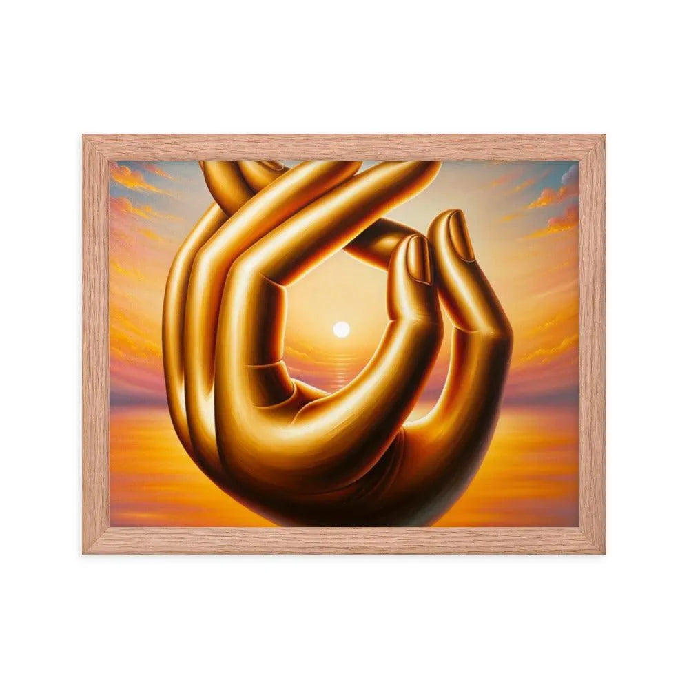 Golden Buddha Hands Meditation Sunset Oil Painting Framed Poster - Oh Posters