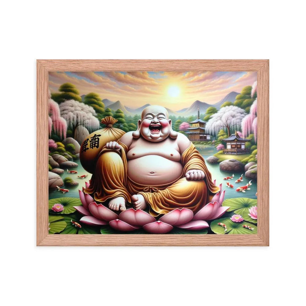 Laughing Buddha Peaceful Garden Sunrise Art Framed Poster - Oh Posters