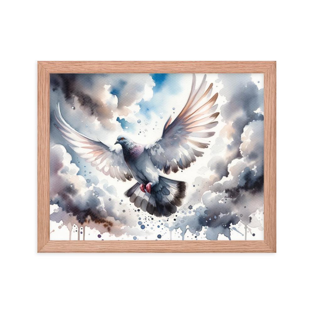 Majestic Pigeon Watercolor Sky Flight Art Framed Poster - Oh Posters