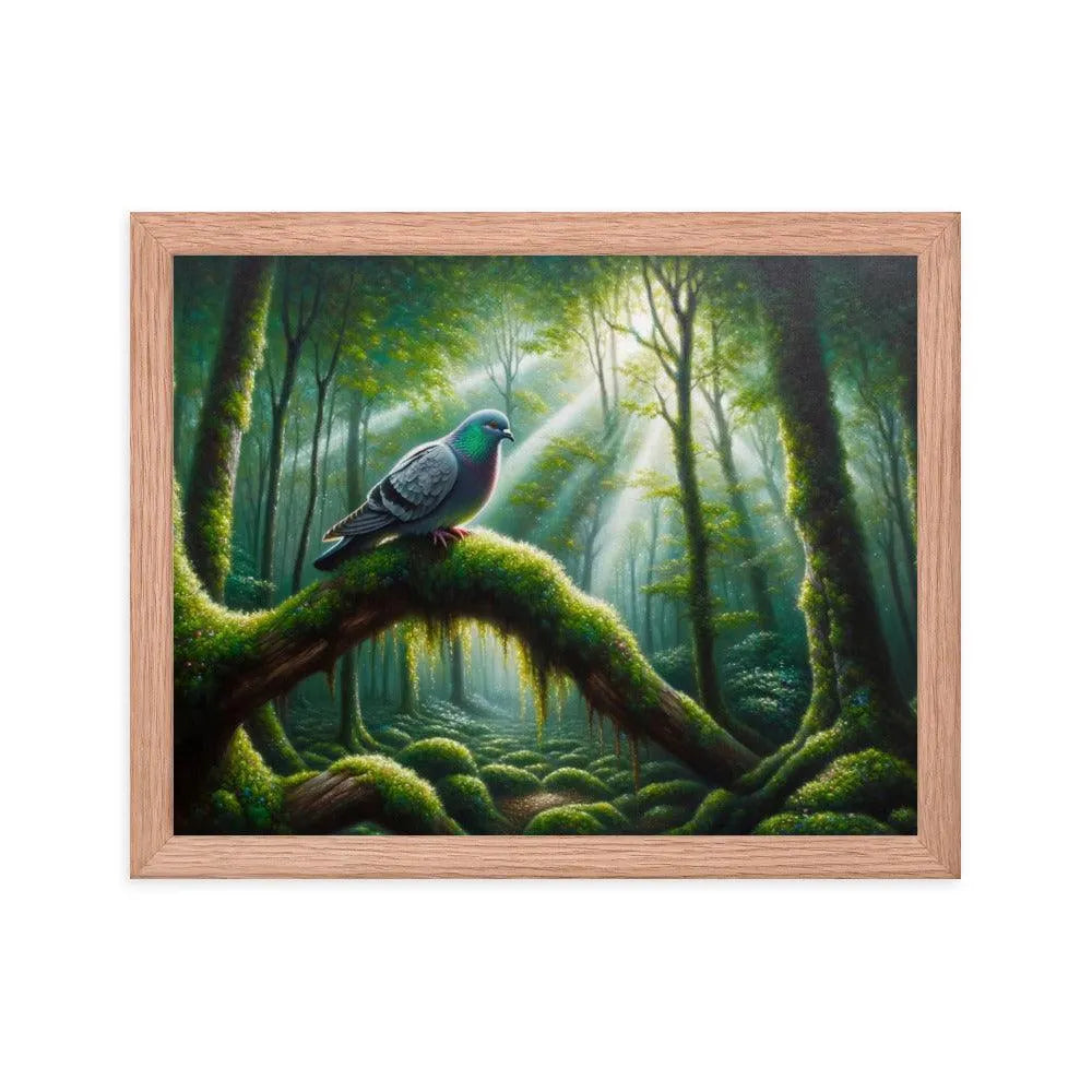 Enchanted Forest Pigeon Mystical Morning Light Framed Poster - Oh Posters