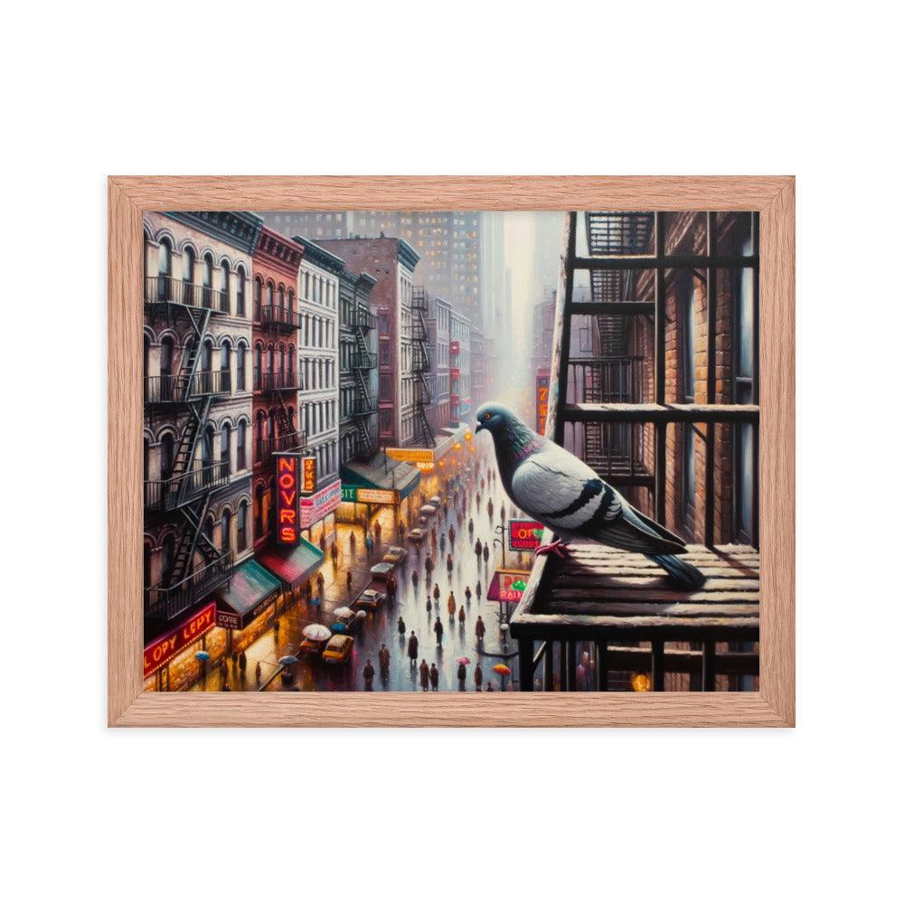 New York Pigeon Overlook Urban Scene Framed Poster - Oh Posters